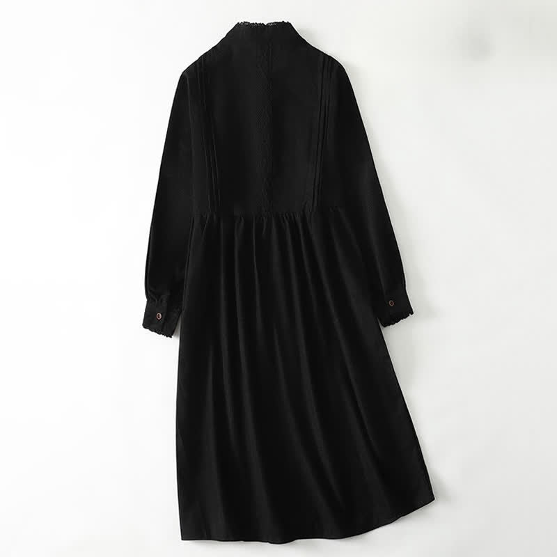Buddha Stones Robe longue à manches longues pour femme, style Tang vintage, boutonnée, plissée et unie, avec poche, idéale pour le printemps et l'automne. - image 13