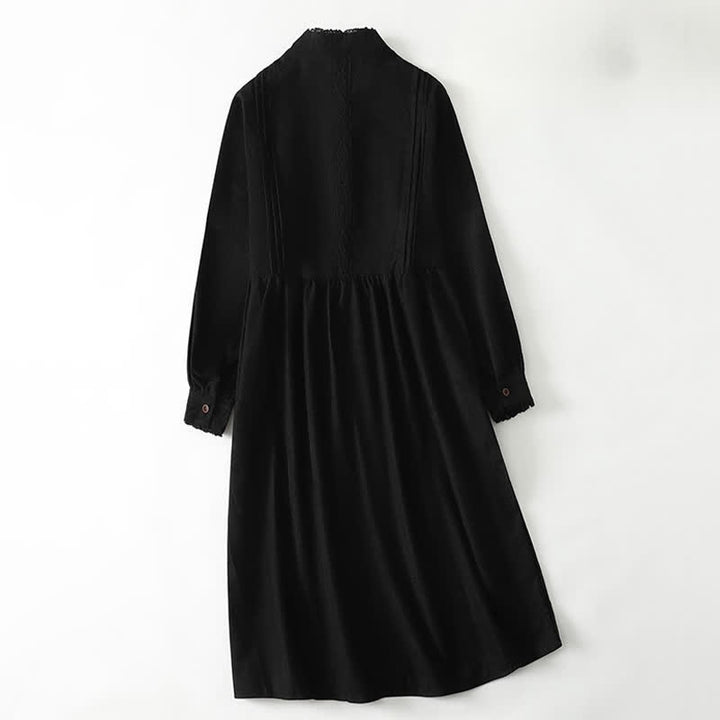 Buddha Stones Robe longue à manches longues pour femme, style Tang vintage, boutonnée, plissée et unie, avec poche, idéale pour le printemps et l'automne. - image 13