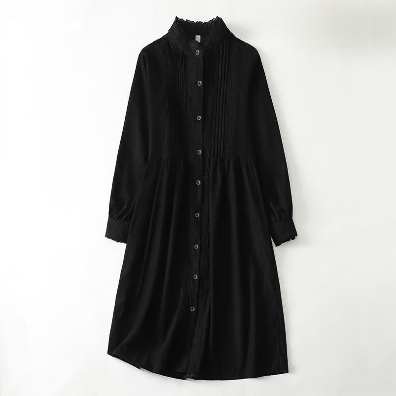 Buddha Stones Robe longue à manches longues pour femme, style Tang vintage, boutonnée, plissée et unie, avec poche, idéale pour le printemps et l'automne. - Noir - US14, UK/AU18, EU46 (2XL) - image 12