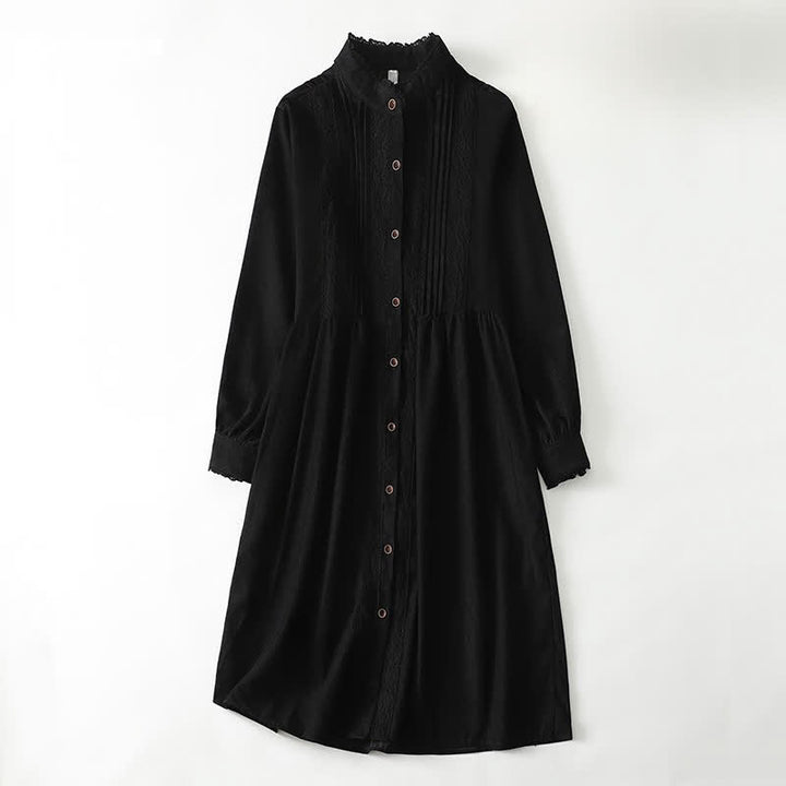 Buddha Stones Robe longue à manches longues pour femme, style Tang vintage, boutonnée, plissée et unie, avec poche, idéale pour le printemps et l'automne. - Noir - US14, UK/AU18, EU46 (2XL) - image 12