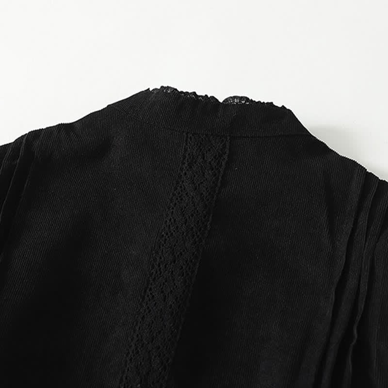 Buddha Stones Robe longue à manches longues pour femme, style Tang vintage, boutonnée, plissée et unie, avec poche, idéale pour le printemps et l'automne. - image 15
