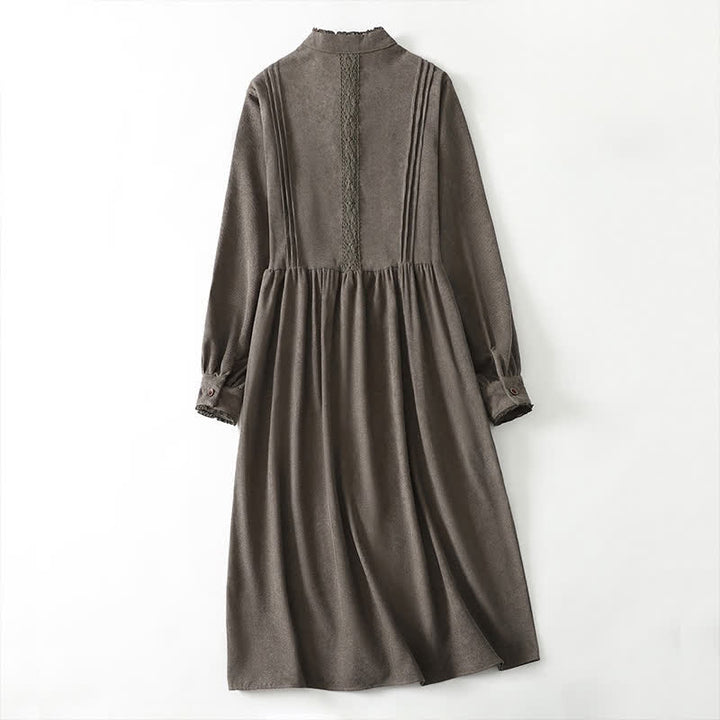 Buddha Stones Robe longue à manches longues pour femme, style Tang vintage, boutonnée, plissée et unie, avec poche, idéale pour le printemps et l'automne. - image 1