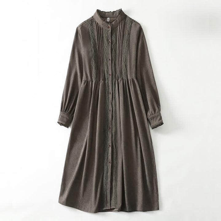 Buddha Stones Robe longue à manches longues pour femme, style Tang vintage, boutonnée, plissée et unie, avec poche, idéale pour le printemps et l'automne. - Olive - US14, UK/AU18, EU46 (2XL) - image 0