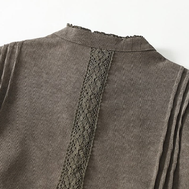 Buddha Stones Robe longue à manches longues pour femme, style Tang vintage, boutonnée, plissée et unie, avec poche, idéale pour le printemps et l'automne. - image 3