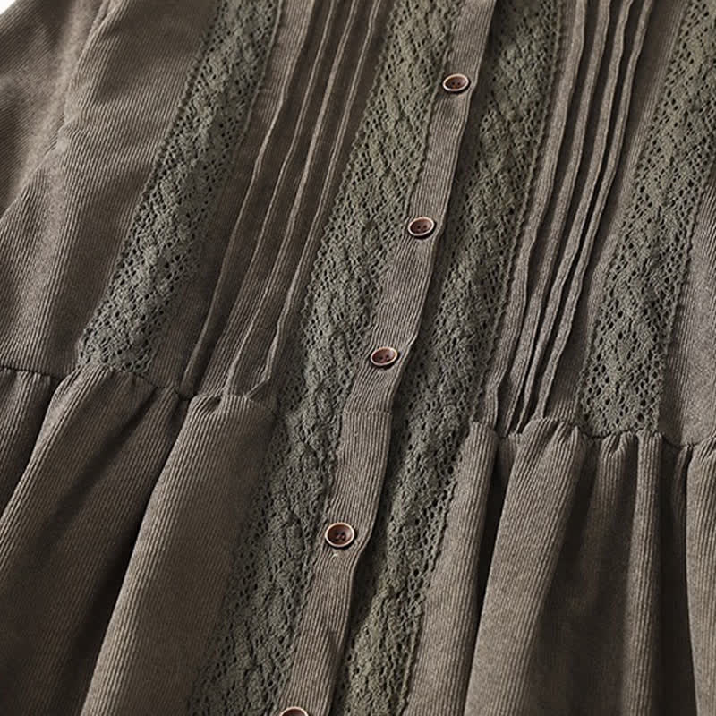 Buddha Stones Robe longue à manches longues pour femme, style Tang vintage, boutonnée, plissée et unie, avec poche, idéale pour le printemps et l'automne. - image 4
