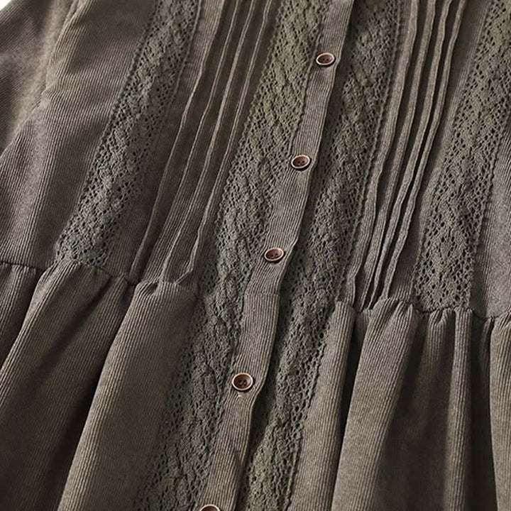 Buddha Stones Robe longue à manches longues pour femme, style Tang vintage, boutonnée, plissée et unie, avec poche, idéale pour le printemps et l'automne. - image 4