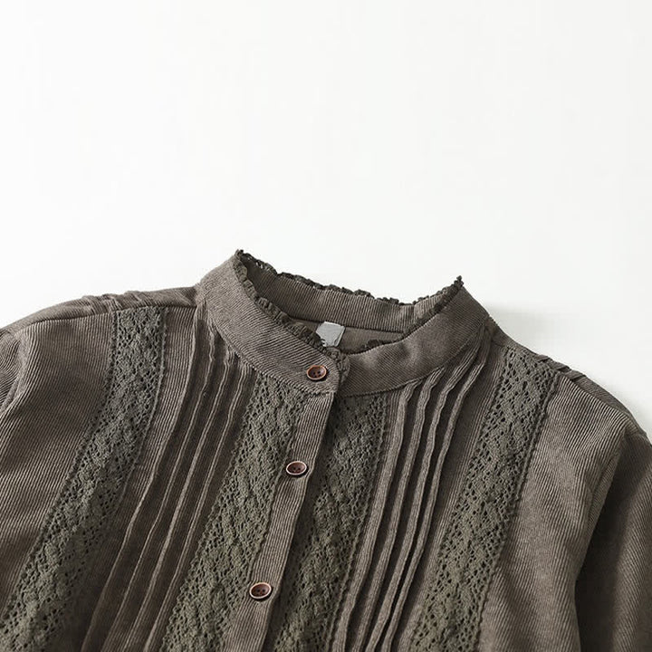 Buddha Stones Robe longue à manches longues pour femme, style Tang vintage, boutonnée, plissée et unie, avec poche, idéale pour le printemps et l'automne. - image 2