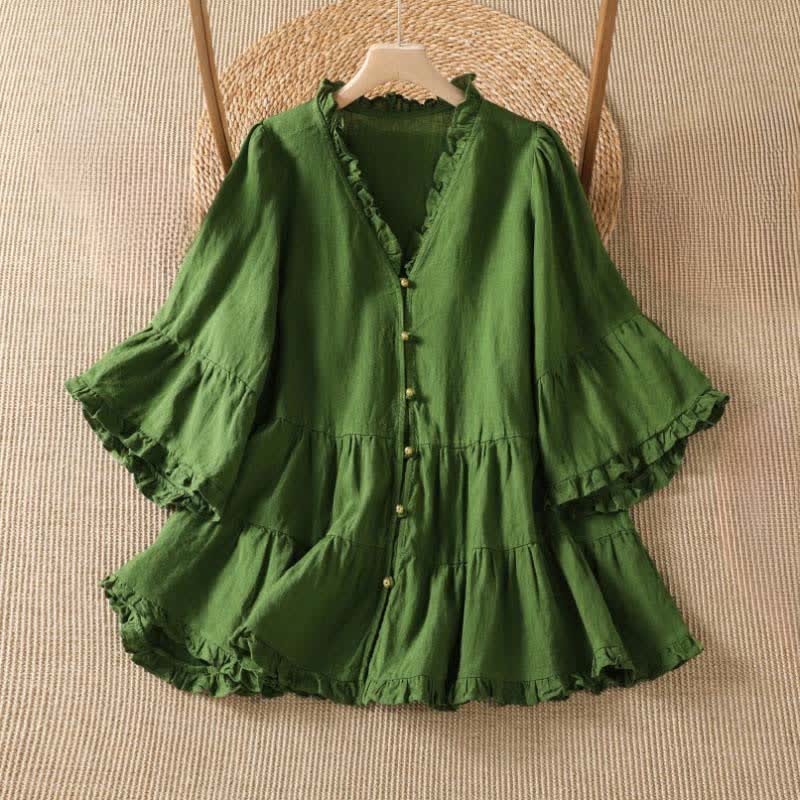 Buddha Stones Chemises à manches longues boutonnées unies style bohème printemps-été pour femmes - Vert forêt - US8-10, UK/AU12-14, EU40-42 (2XL) - image 0