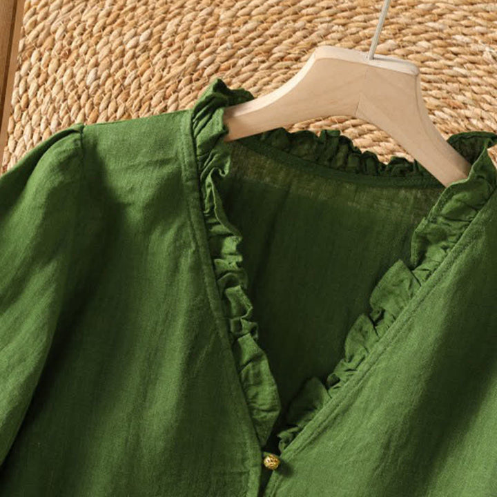 Buddha Stones Chemises à manches longues boutonnées unies style bohème printemps-été pour femmes - image 4