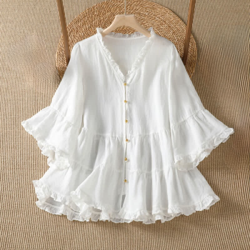 Buddha Stones Chemises à manches longues boutonnées unies style bohème printemps-été pour femmes - Blanc - US8-10, UK/AU12-14, EU40-42 (2XL) - image 8