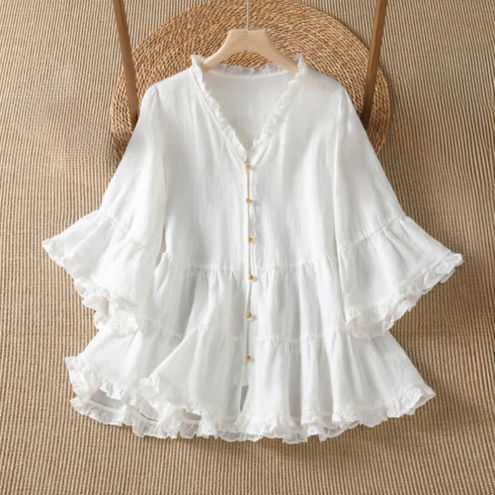 Buddha Stones Chemises à manches longues boutonnées unies style bohème printemps-été pour femmes - Blanc - US8-10, UK/AU12-14, EU40-42 (2XL) - image 8