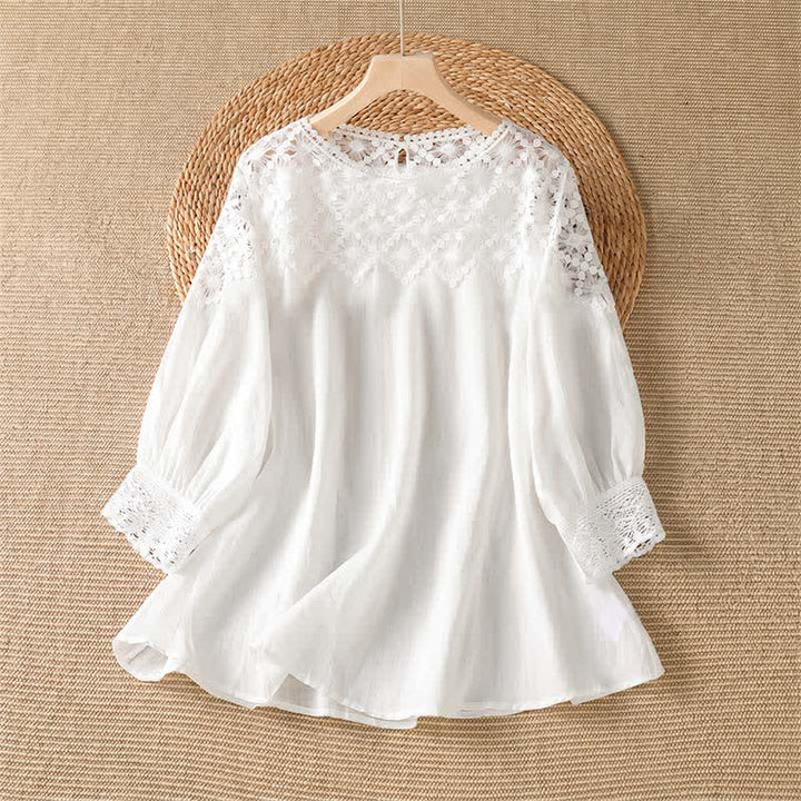 Buddha Stones T-shirt à manches longues pour femme, élégant et décontracté, en dentelle unie, idéal pour l'été - Blanc - US8-10, UK/AU12-14, EU40-42 (2XL) - image 6