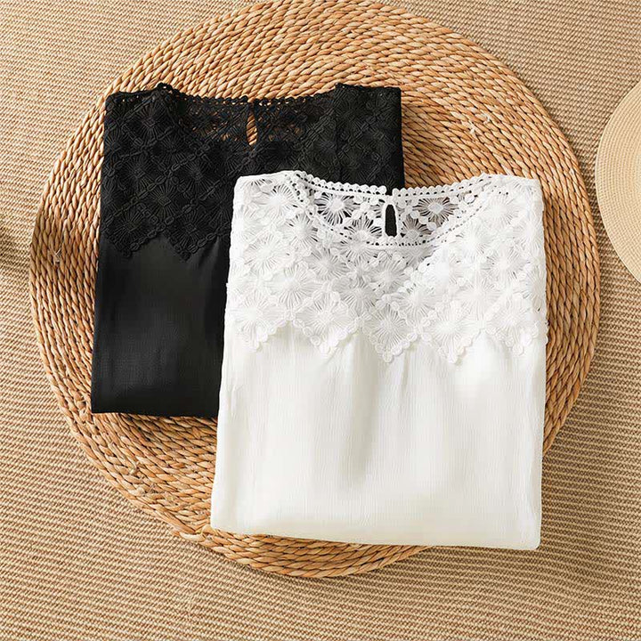 Buddha Stones T-shirt à manches longues pour femme, élégant et décontracté, en dentelle unie, idéal pour l'été - image 12