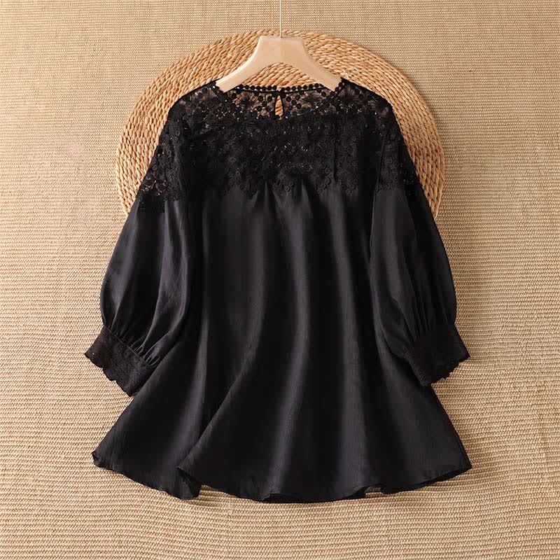Buddha Stones T-shirt à manches longues pour femme, élégant et décontracté, en dentelle unie, idéal pour l'été - Noir - US8-10, UK/AU12-14, EU40-42 (2XL) - image 0