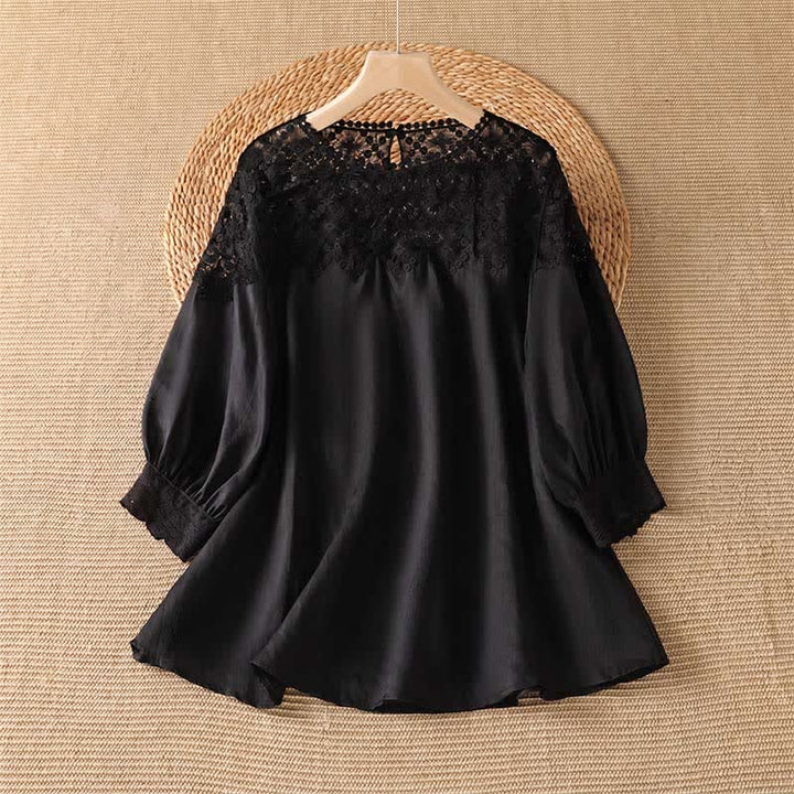 Buddha Stones T-shirt à manches longues pour femme, élégant et décontracté, en dentelle unie, idéal pour l'été - Noir - US8-10, UK/AU12-14, EU40-42 (2XL) - image 0