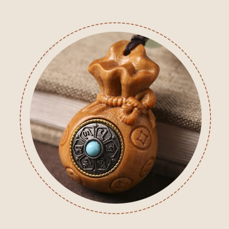 Buddha Stones Porte-clés Sérénité en bois de santal rouge et vert, symbole de bénédiction Om Mani Padme Hum, avec pièces de monnaie chinoises. - image 16