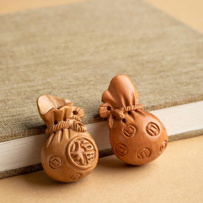 Buddha Stones Porte-clés porte-monnaie en bois de pêcher, personnage Fu, sac à argent, porte-clés éléphant en cinabre et calebasse de lotus - image 5