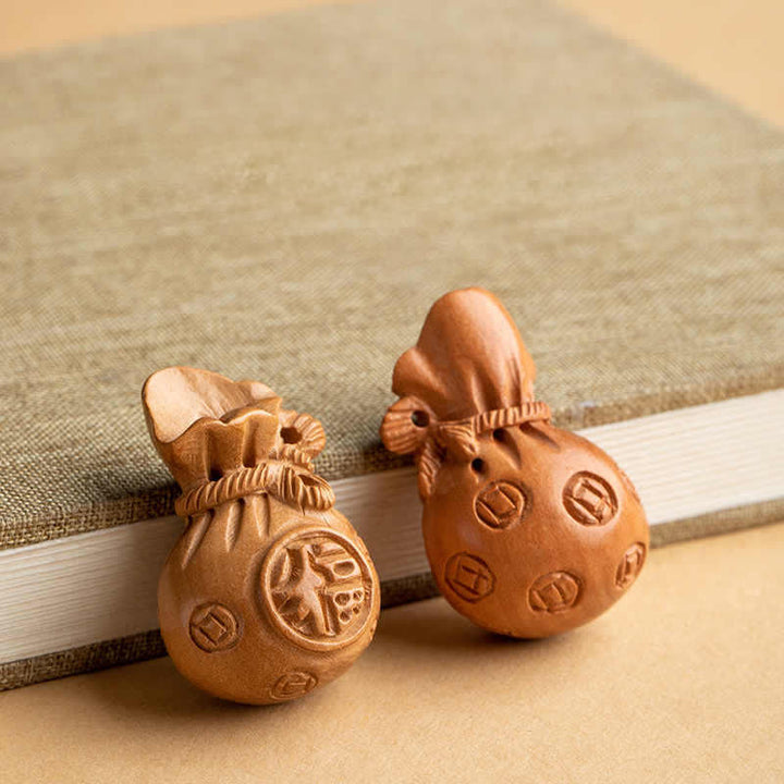 Buddha Stones Porte-clés porte-monnaie en bois de pêcher, personnage Fu, sac à argent, porte-clés éléphant en cinabre et calebasse de lotus - image 5