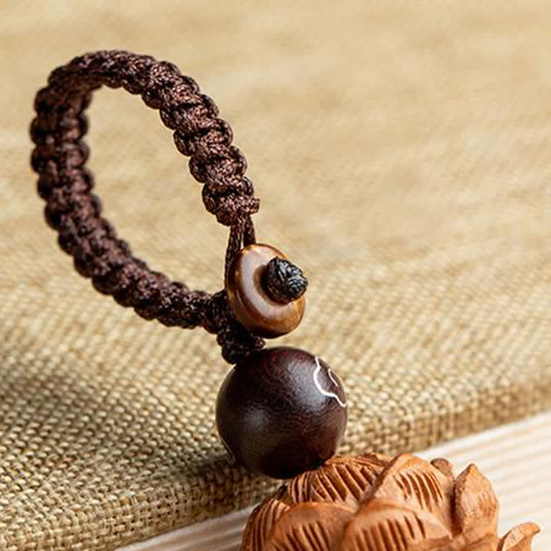 Buddha Stones Porte-clés porte-monnaie en bois de pêcher, personnage Fu, sac à argent, porte-clés éléphant en cinabre et calebasse de lotus - image 22