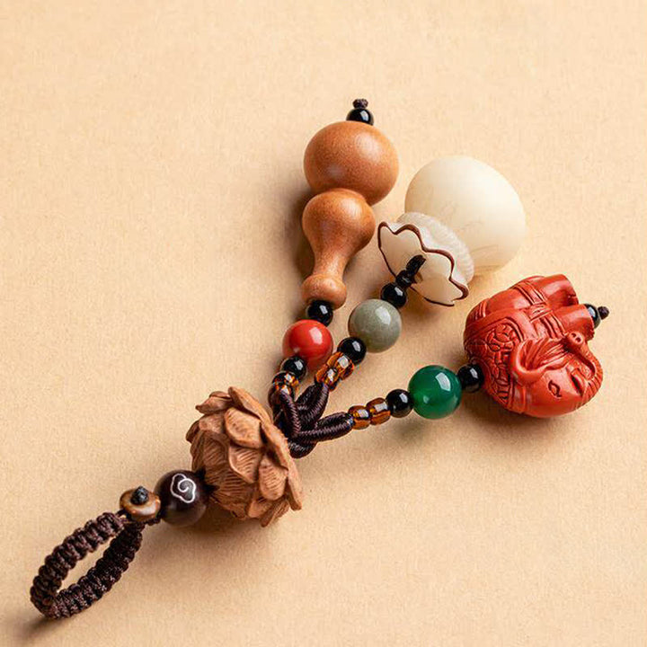 Buddha Stones Porte-clés porte-monnaie en bois de pêcher, personnage Fu, sac à argent, porte-clés éléphant en cinabre et calebasse de lotus - image 21