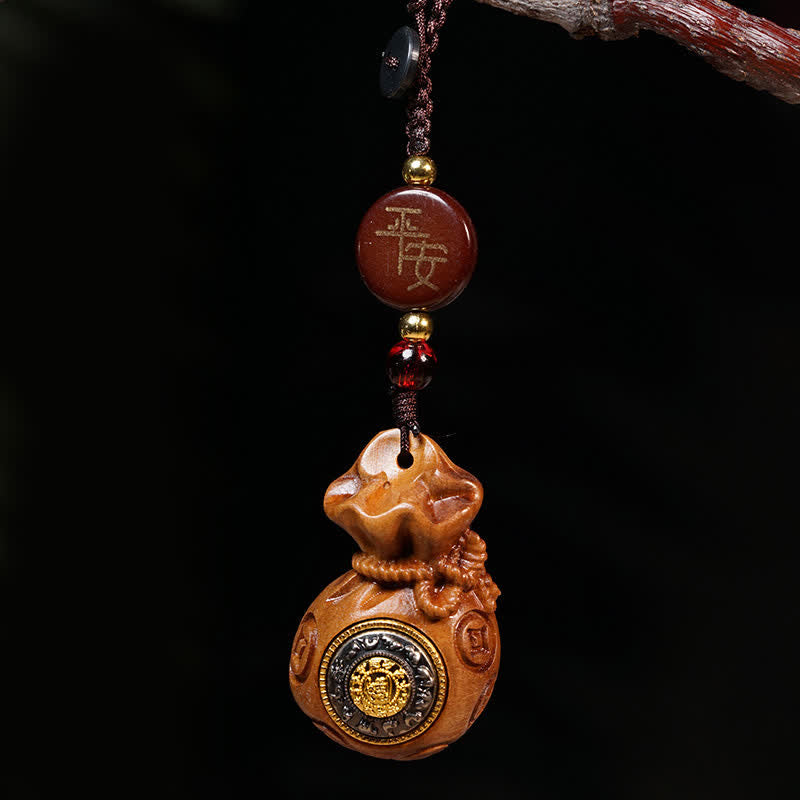 Buddha Stones Porte-monnaie en bois de jujubier frappé par la foudre, porte-clés chinois de protection et de richesse pour les pièces de monnaie - Porte-clés - image 1