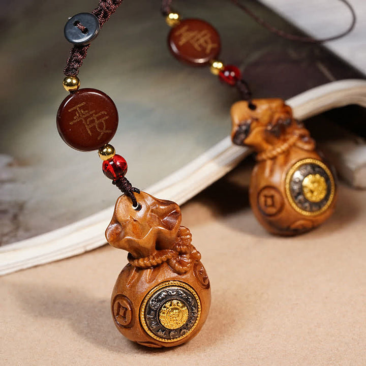 Buddha Stones Porte-monnaie en bois de jujubier frappé par la foudre, porte-clés chinois de protection et de richesse pour les pièces de monnaie - image 0