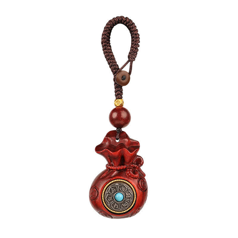 Buddha Stones Porte-clés porte-bonheur en bois de santal rouge Om Mani Padme Hum Sagesse Fortune - image 6