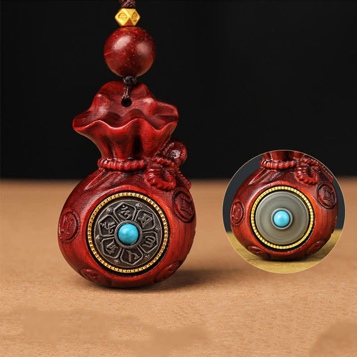 Buddha Stones Porte-clés porte-bonheur en bois de santal rouge Om Mani Padme Hum Sagesse Fortune - image 4