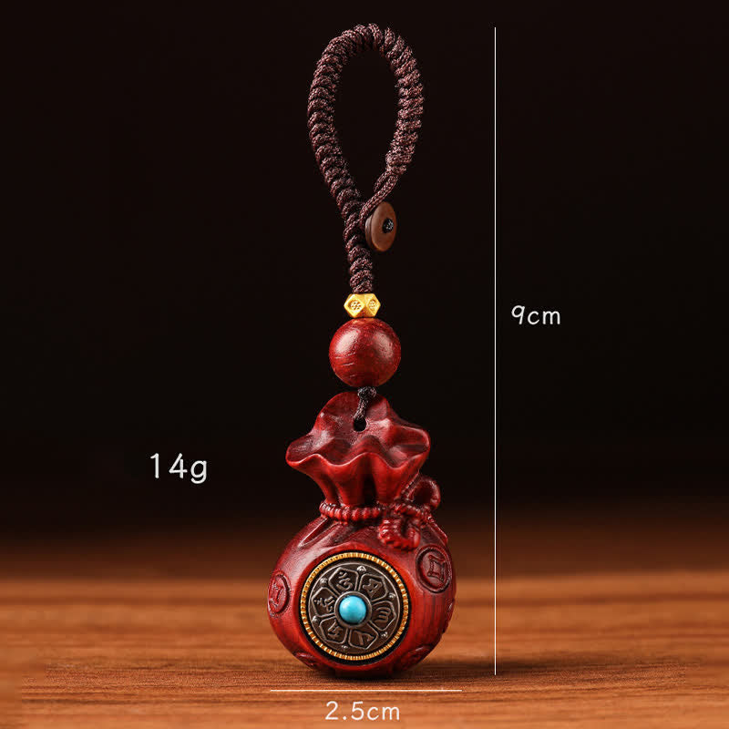 Buddha Stones Porte-clés porte-bonheur en bois de santal rouge Om Mani Padme Hum Sagesse Fortune - image 2