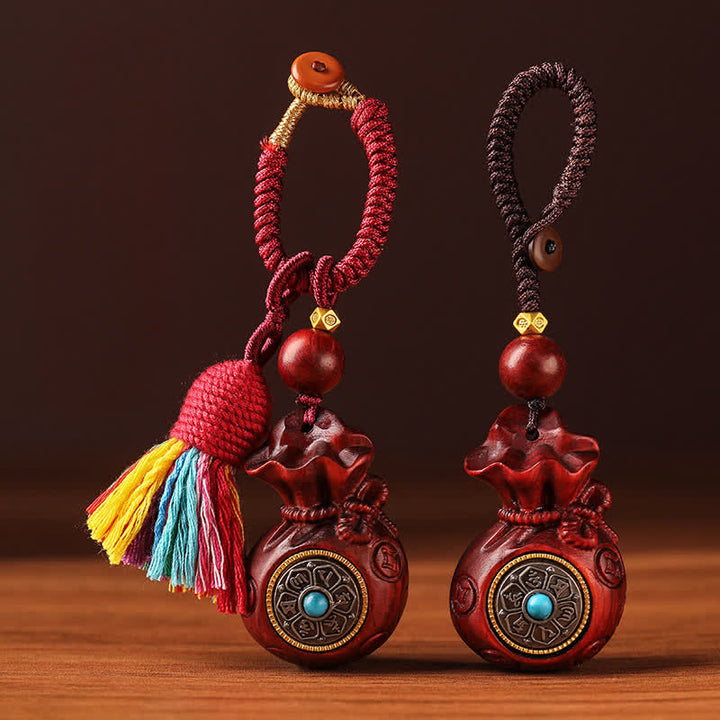 Buddha Stones Porte-clés porte-bonheur en bois de santal rouge Om Mani Padme Hum Sagesse Fortune - image 11