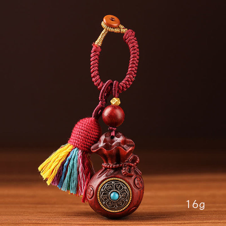 Buddha Stones Porte-clés porte-bonheur en bois de santal rouge Om Mani Padme Hum Sagesse Fortune - image 10