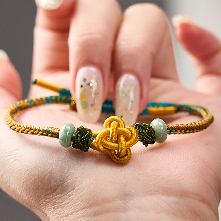 Buddha Stones Bracelet ajustable en jade jaune-vert tressé à la main avec nœud en osmanthus, porte-bonheur - image 3