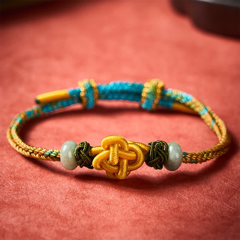 Buddha Stones Bracelet ajustable en jade jaune-vert tressé à la main avec nœud en osmanthus, porte-bonheur - 5,9-7,5 po / 15-19 cm - image 0