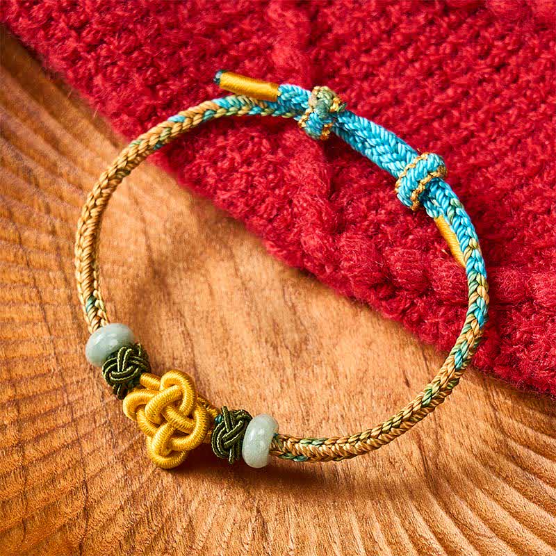 Buddha Stones Bracelet ajustable en jade jaune-vert tressé à la main avec nœud en osmanthus, porte-bonheur - image 1