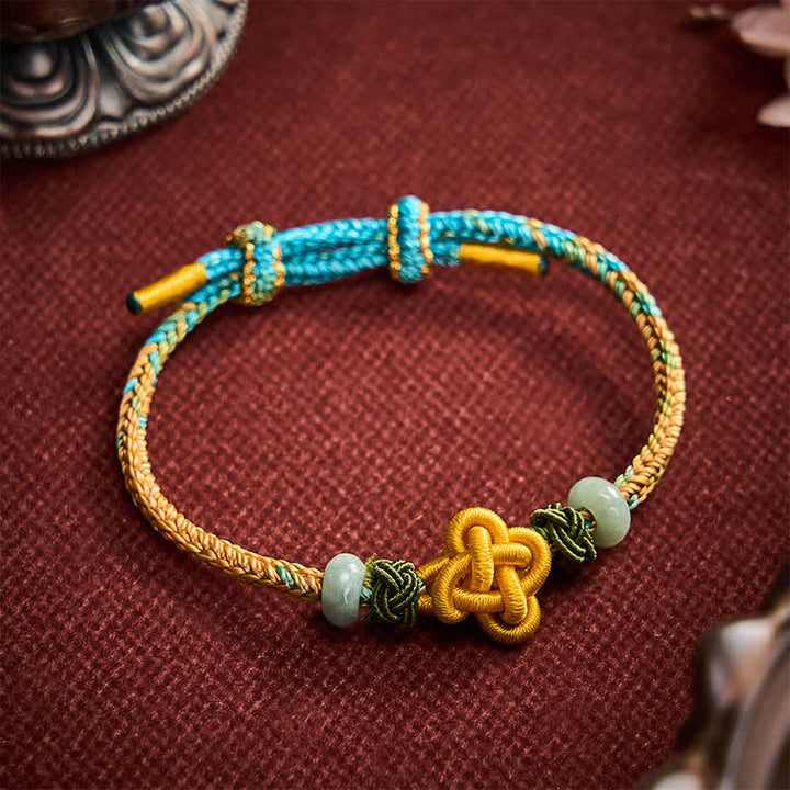 Buddha Stones Bracelet ajustable en jade jaune-vert tressé à la main avec nœud en osmanthus, porte-bonheur - image 2