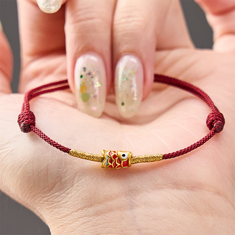 Buddha Stones Bracelet porte-bonheur en fil rouge tissé à la main avec motif de carpes koï - image 3