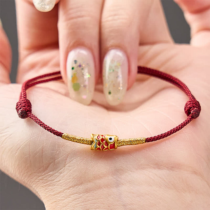 Buddha Stones Bracelet porte-bonheur en fil rouge tissé à la main avec motif de carpes koï - image 3