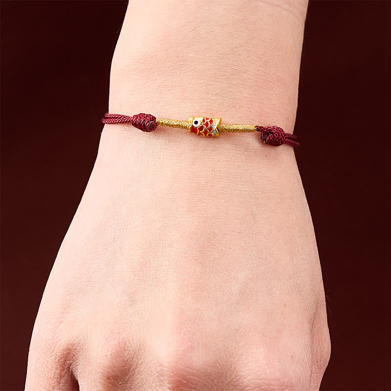 Buddha Stones Bracelet porte-bonheur en fil rouge tissé à la main avec motif de carpes koï - image 4