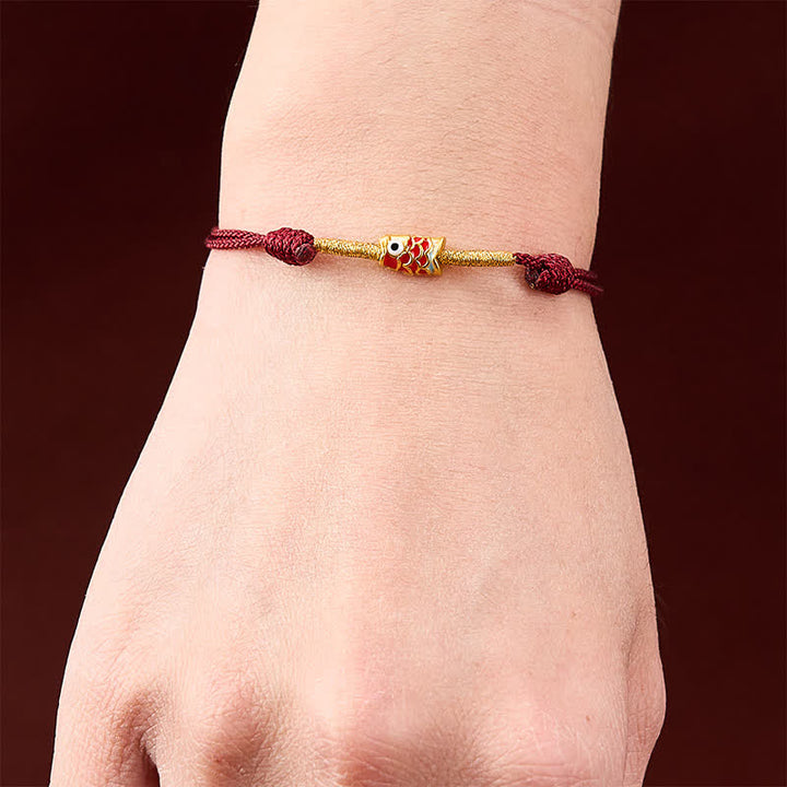 Buddha Stones Bracelet porte-bonheur en fil rouge tissé à la main avec motif de carpes koï - image 4