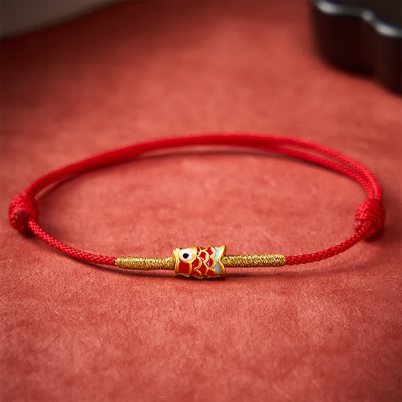 Buddha Stones Bracelet porte-bonheur en fil rouge tissé à la main avec motif de carpes koï - Rouge (Tour de poignet 5,9-7,5 po / 15-19 cm) - image 7