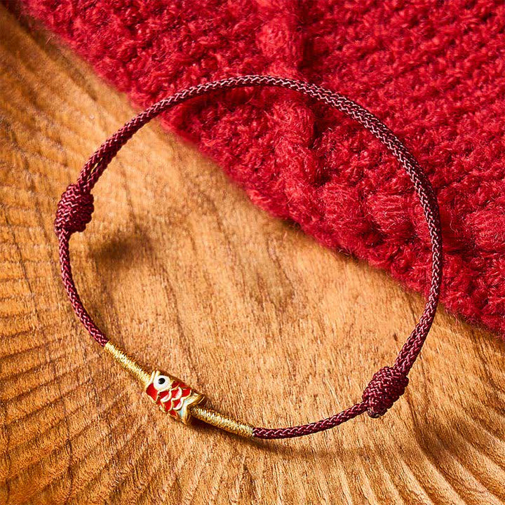 Buddha Stones Bracelet porte-bonheur en fil rouge tissé à la main avec motif de carpes koï - image 1