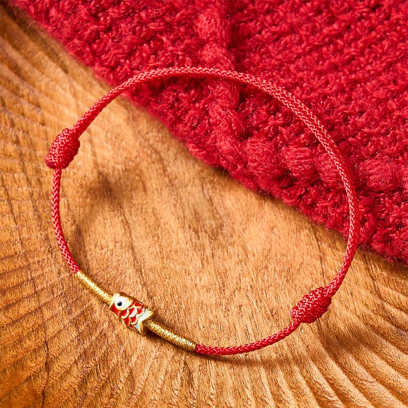 Buddha Stones Bracelet porte-bonheur en fil rouge tissé à la main avec motif de carpes koï - image 8