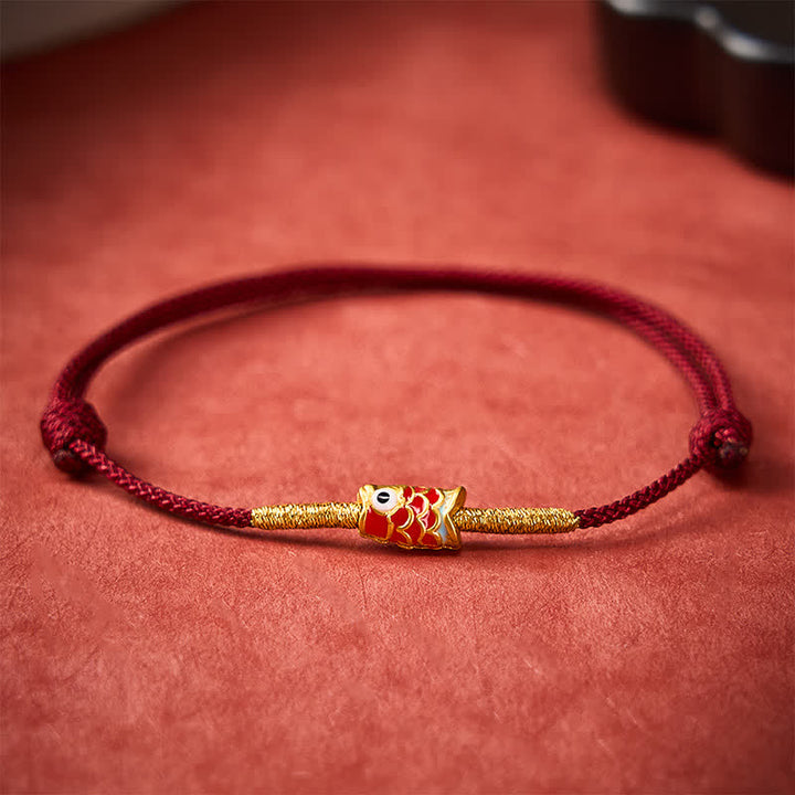 Buddha Stones Bracelet porte-bonheur en fil rouge tissé à la main avec motif de carpes koï - Rouge foncé (Tour de poignet 15-19 cm) - image 0