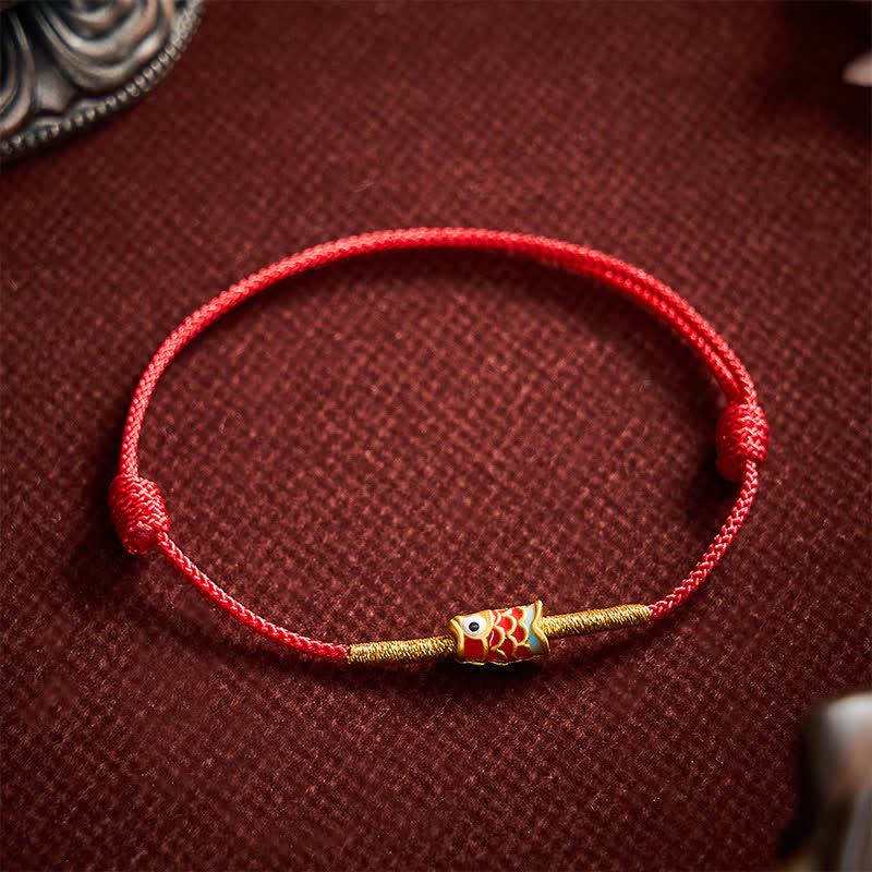Buddha Stones Bracelet porte-bonheur en fil rouge tissé à la main avec motif de carpes koï - image 9
