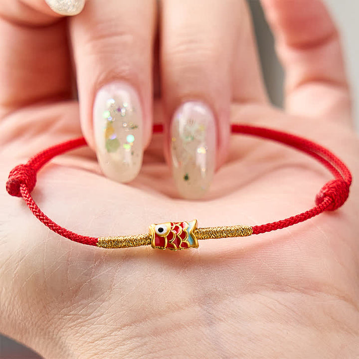 Buddha Stones Bracelet porte-bonheur en fil rouge tissé à la main avec motif de carpes koï - image 10