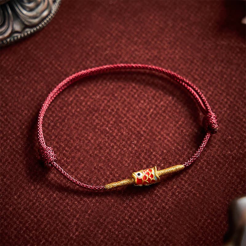 Buddha Stones Bracelet porte-bonheur en fil rouge tissé à la main avec motif de carpes koï - image 2