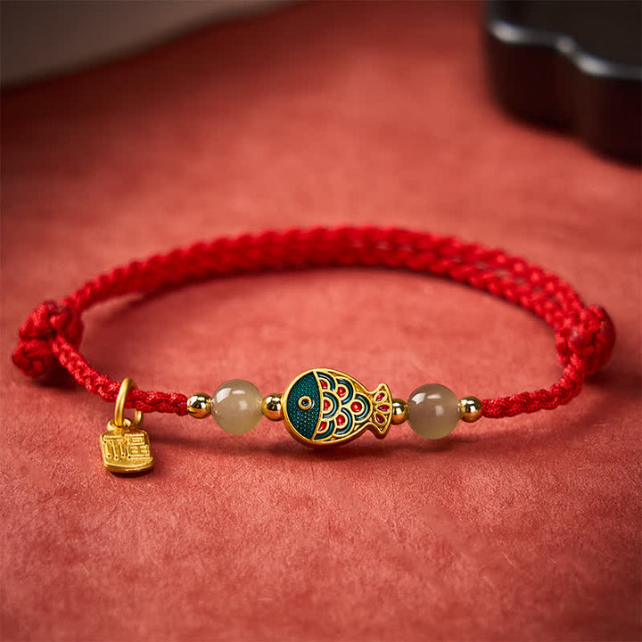 Buddha Stones Bracelet de protection en perles de jade tissées à la main, orné d'un motif de carpe koï et de poissons fu. - image 12