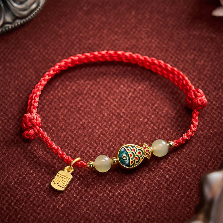 Buddha Stones Bracelet de protection en perles de jade tissées à la main, orné d'un motif de carpe koï et de poissons fu. - image 13