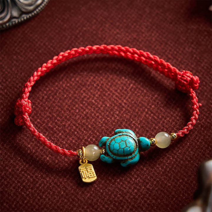 Buddha Stones Bracelet porte-bonheur en perles de jade et perles turquoise tissées à la main, orné d'une tortue Fu. - image 11