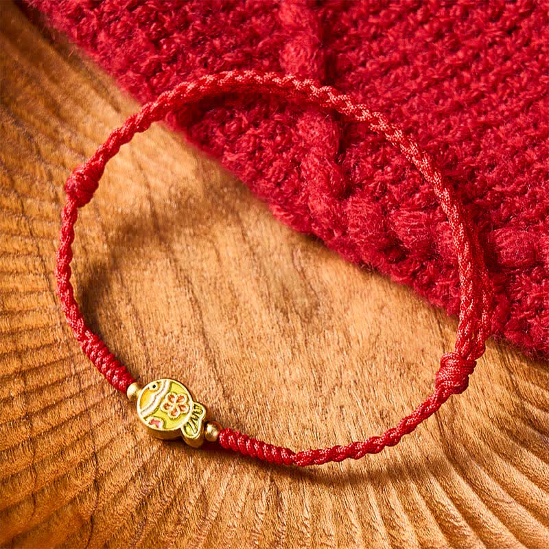 Buddha Stones Bracelet porte-bonheur en corde rouge tissée à la main avec motif de carpes koï et fleurs - image 3